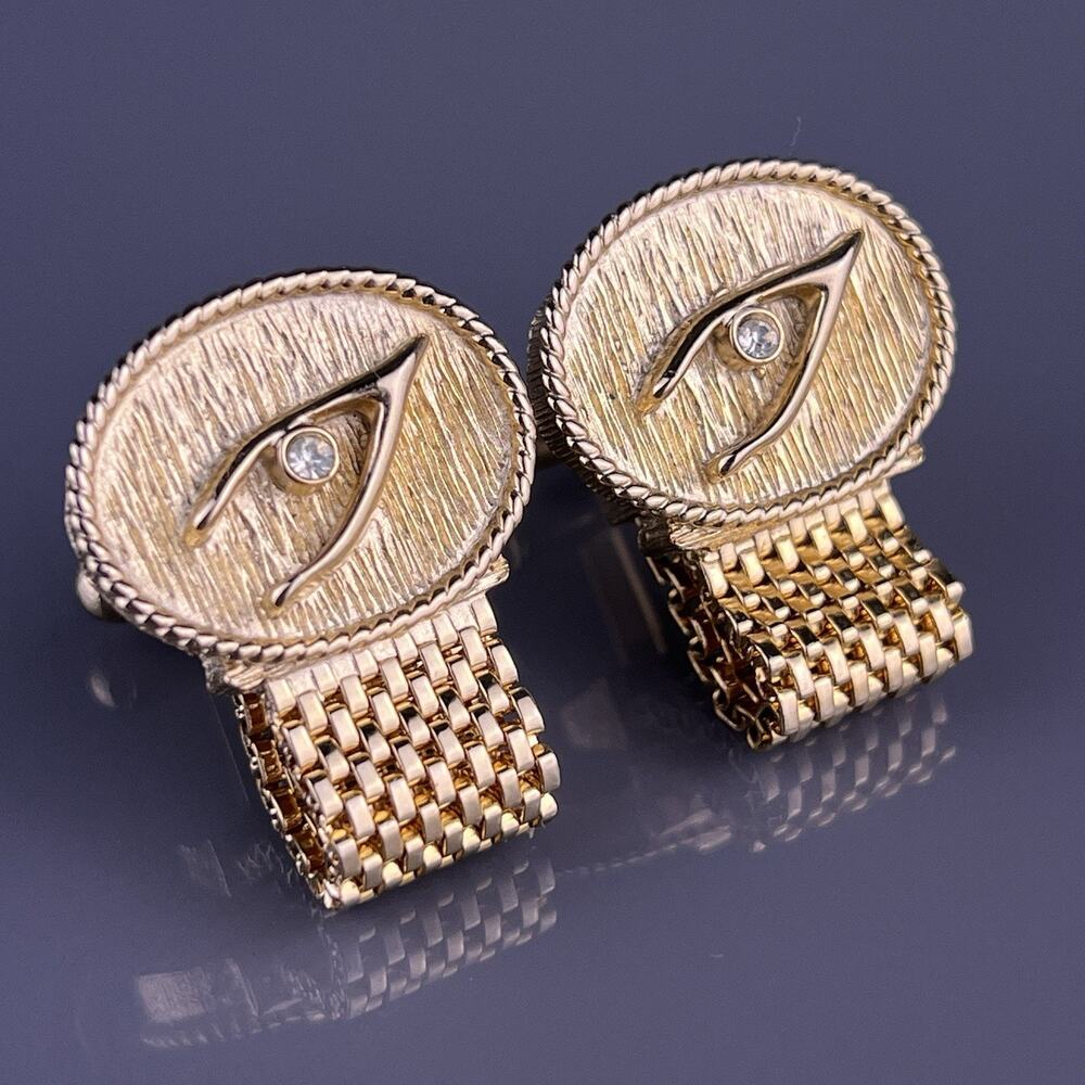 White Rhinestone Wishbone Cufflinks Wrap Around Gold Tone Lucky Swank Vintage